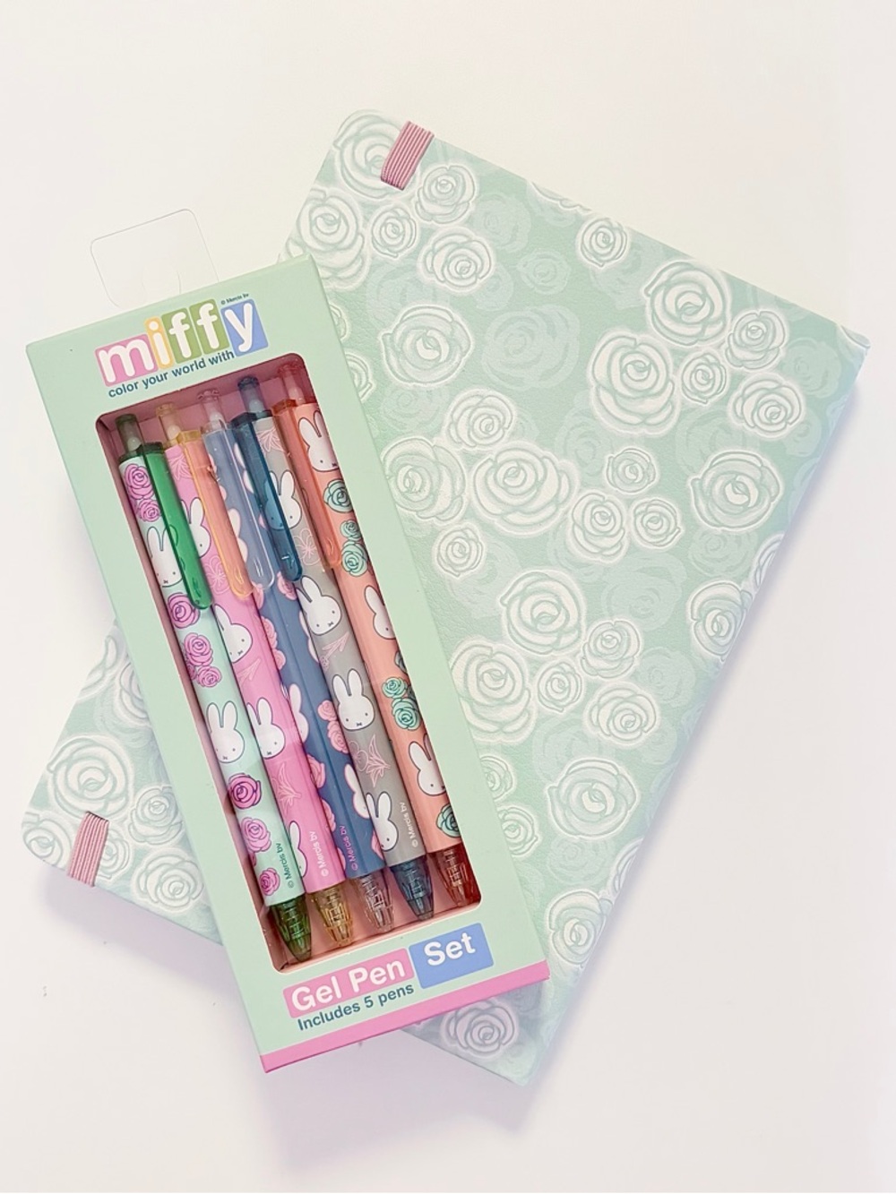 miffy Pastel Mint & Pink Gel Pen Set with Floral Miffy Notebook - Picture 3 of 4